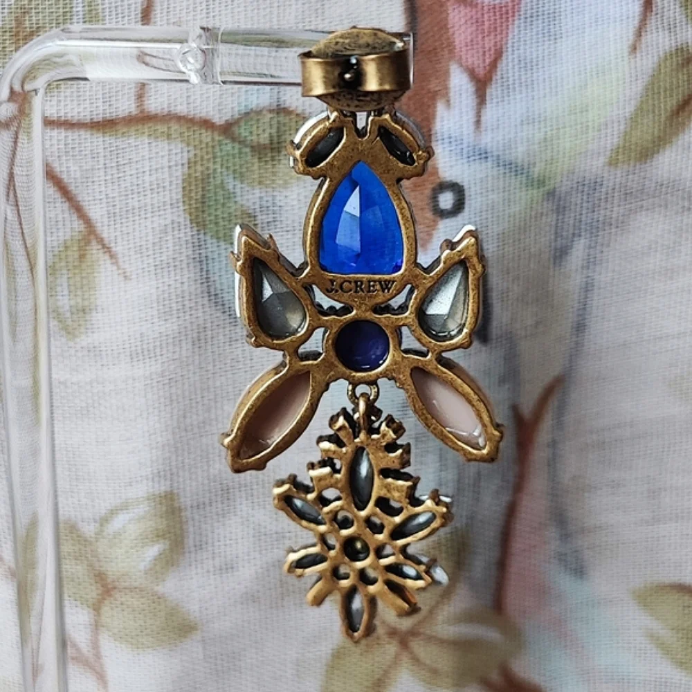 J. Crew Brand Sapphire Blue Opaque Cabachons Clear Rhinestones Pierced Earrings